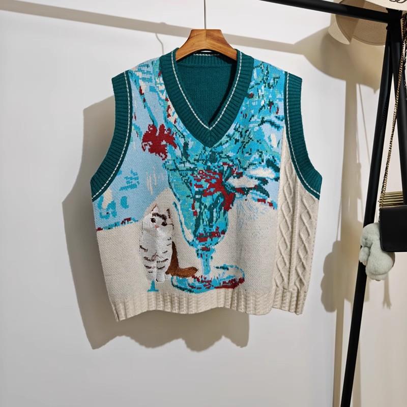 DIMANAF 2025 Plus Size Vest Autumn Women Floral Sweaters Knitting Fashion Casual Style Loose Sweater