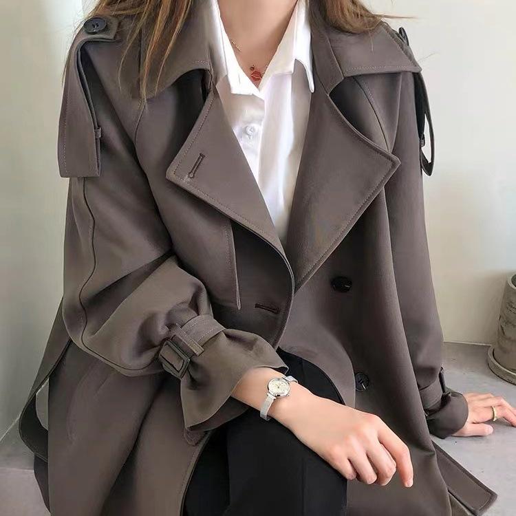 Autumn Plus Size Slimming Trench Coat: Coffee & Black Chenille Commuter Style
