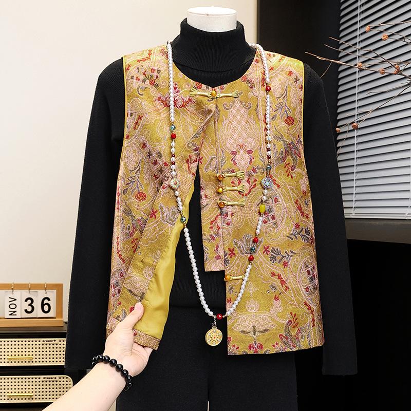 

2026 Spring New Chinese National Style Sleeveless Vest for Young Mothers and Older Women 4XL (135-150 lbs) жёлтый