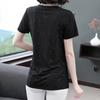 Frühling Sommer Baumwolle Kurzarm T-shirt Damen Dünne Mittellange V-ausschnitt Casual All-match Glitzernde Top