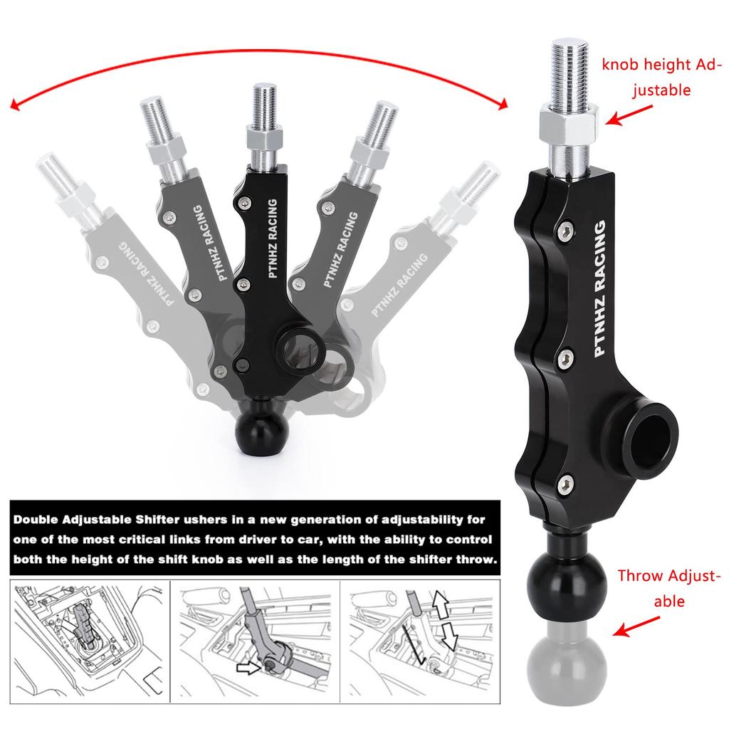 PTNHZ RACING Double Adjustable Short Shifter for Subaru Impreza WRX Legacy Outback Black