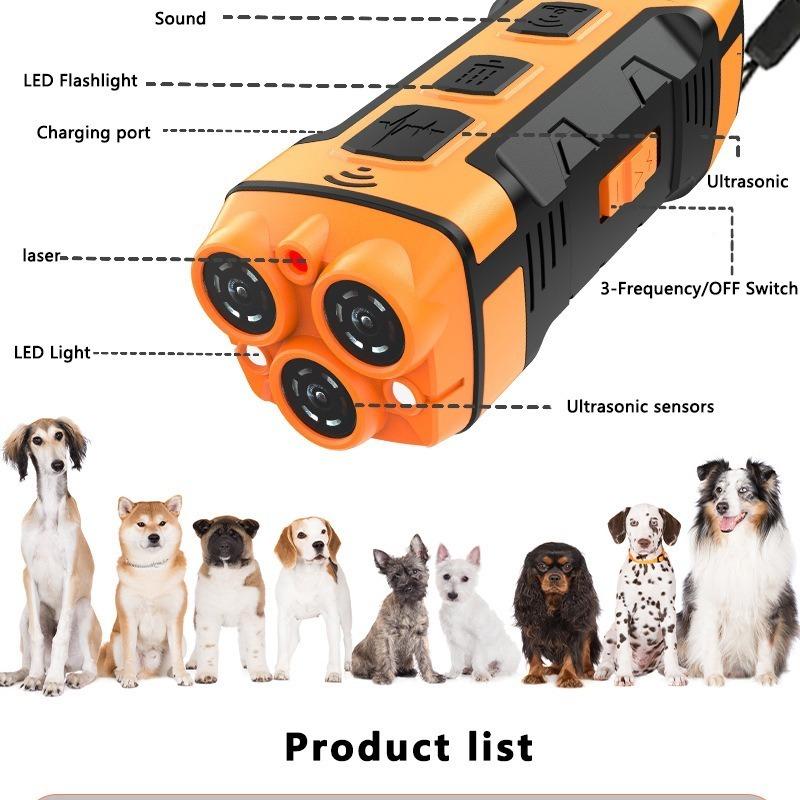 5 in 1 High Power Ultrasonic Dog Repeller Puppy Anti-bark Training Barking Stopper Laser Flashlight Rechargeable Dog Supplies