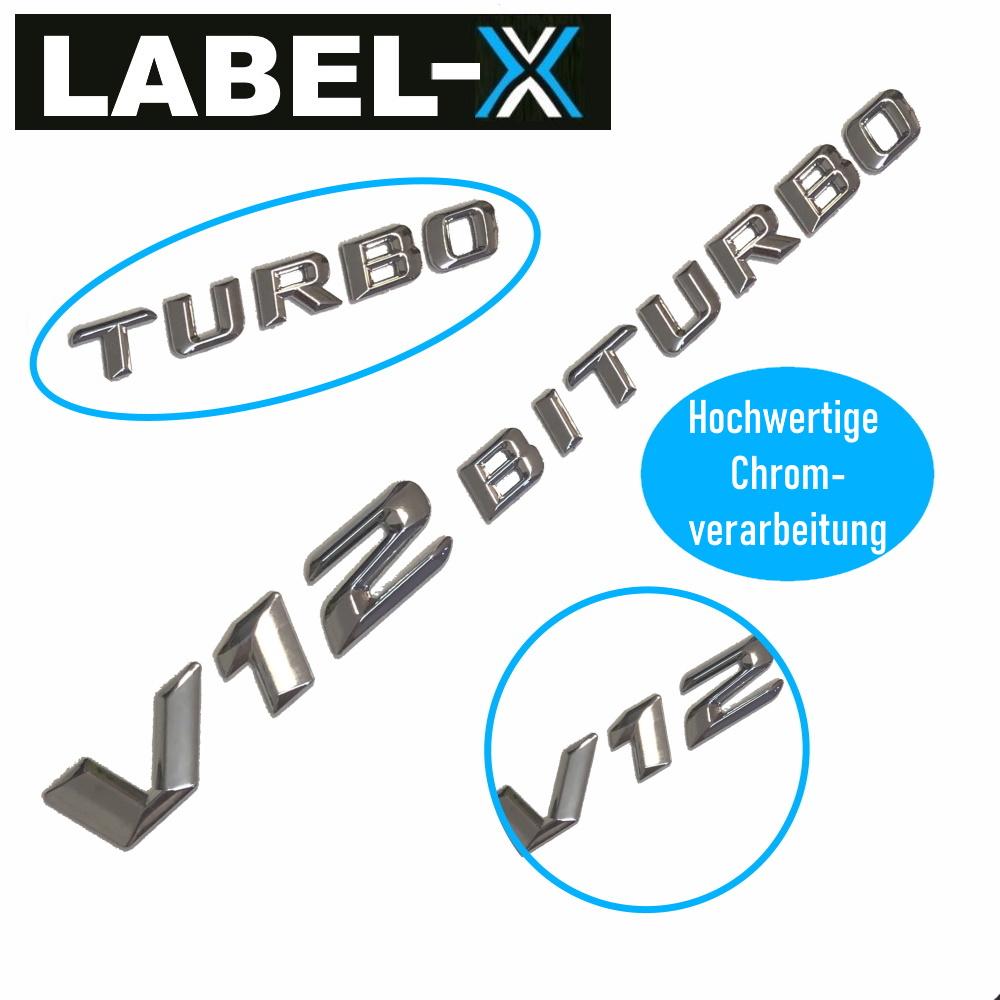 LABEL-X V12 Biturbo AMG Chrom Schriftzug Emblem Logo f. Mercedes S CL etc.