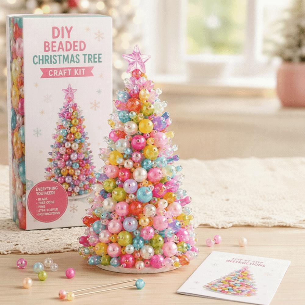 Multicolor Beaded Christmas Tree Kit PVC Glitter Personalized Bead Art Holiday Craft Project Easy to Assemble Creative Craft Set