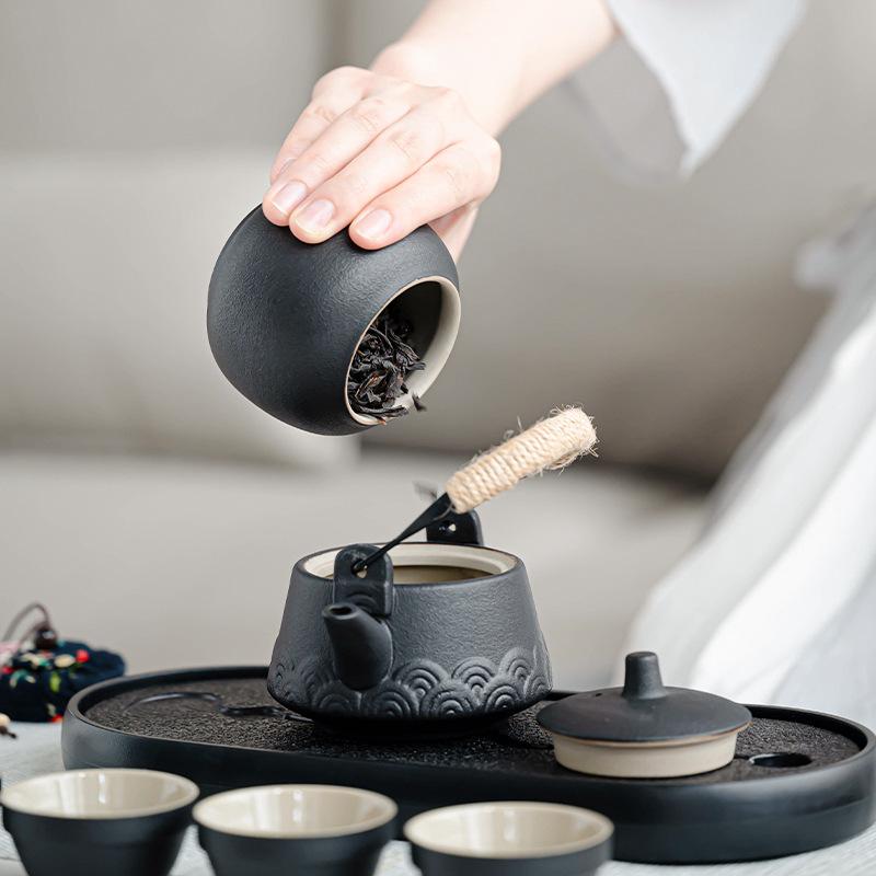 Light luxury simple beam pot travel tea set high value portable tea separation activity creative souvenir