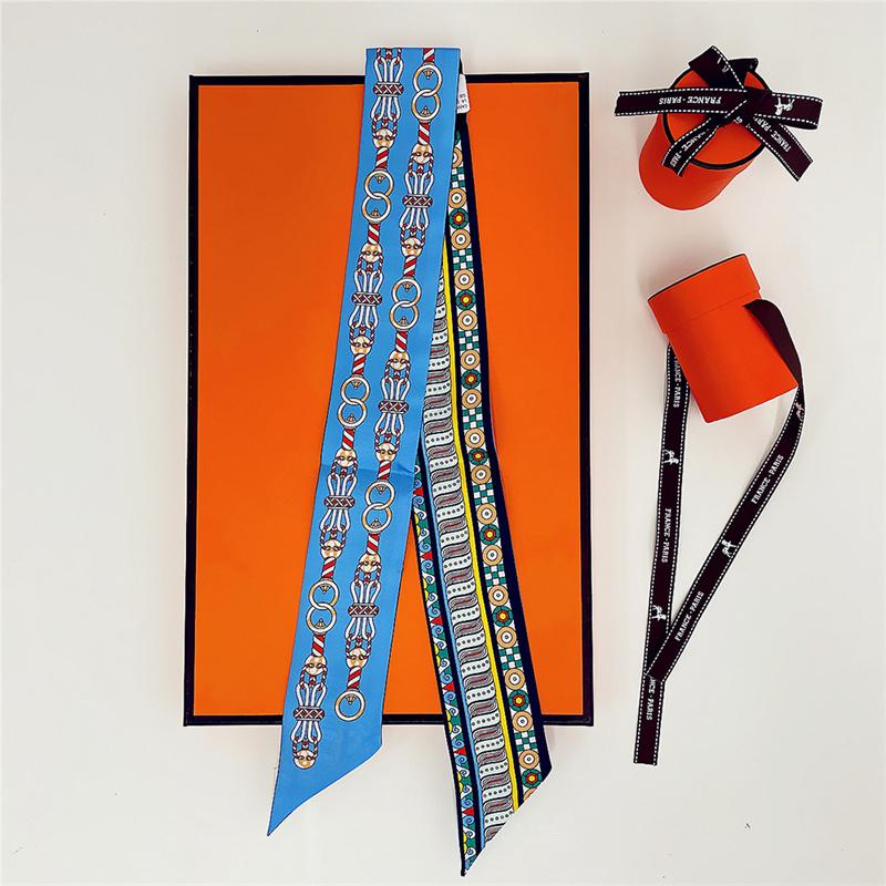 100% Silk High Quality Luxury Brand Scarf Women Headband Hair Band Foulard Tie Ribbon Neckerchief Skinny Scarves Accessories