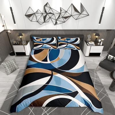 Homewish Geometrische Streifen Bettbezug-Set, Spirallinien für Teenager Bettwäsche-Set, Abstraktes Kunstwerk Dekor