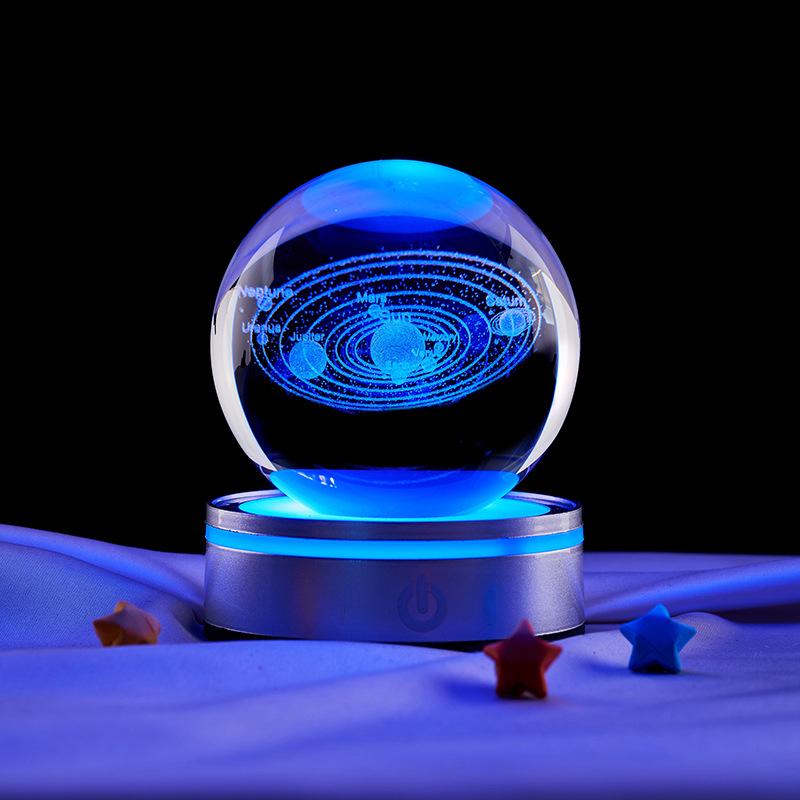 3D Lazer Kazımalı Yıldızlı Gökyüzü Gece Lambası Kristal Küre