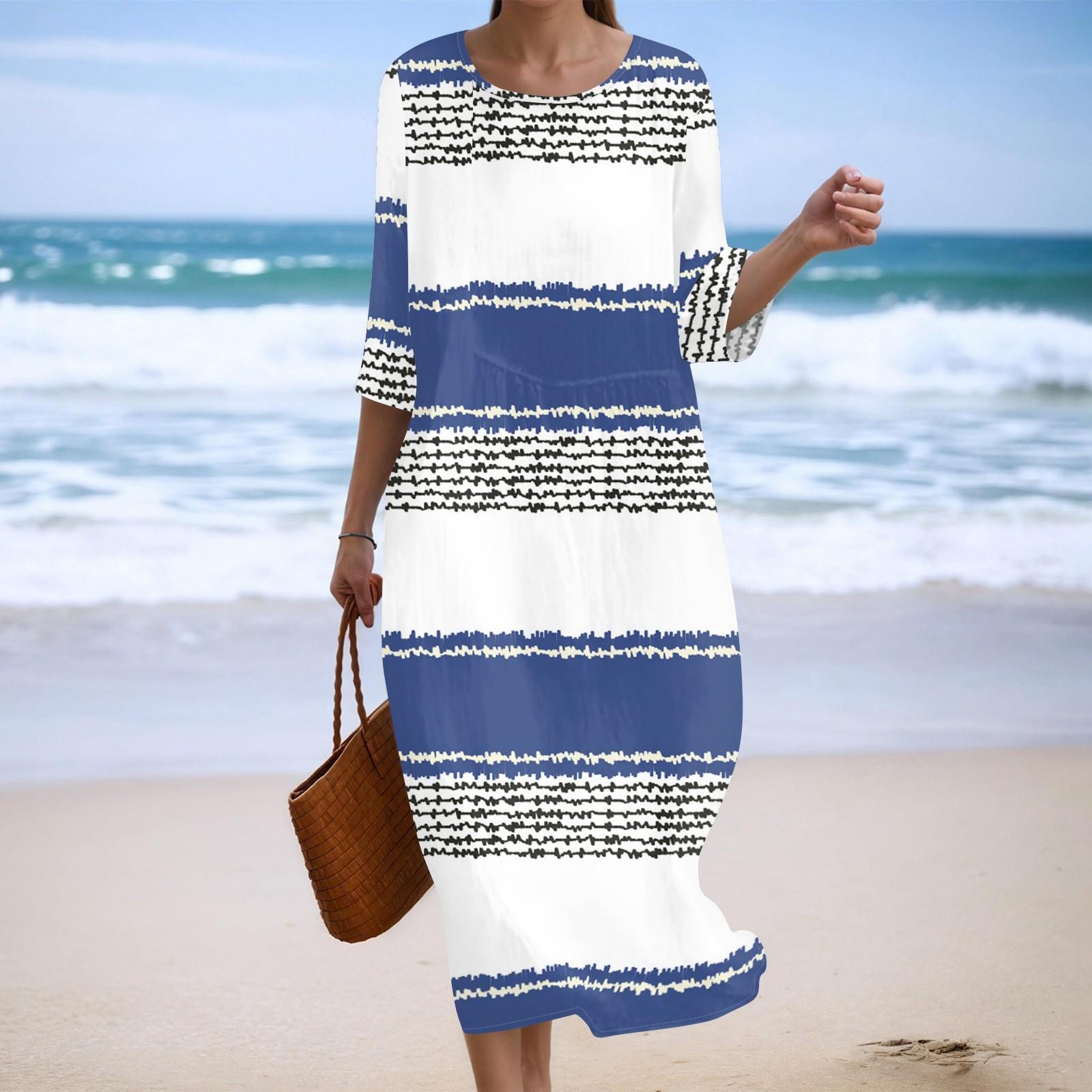 

Женское модное платье свободного кроя с принтом, круглым вырезом и рукавом три четверти XL белый