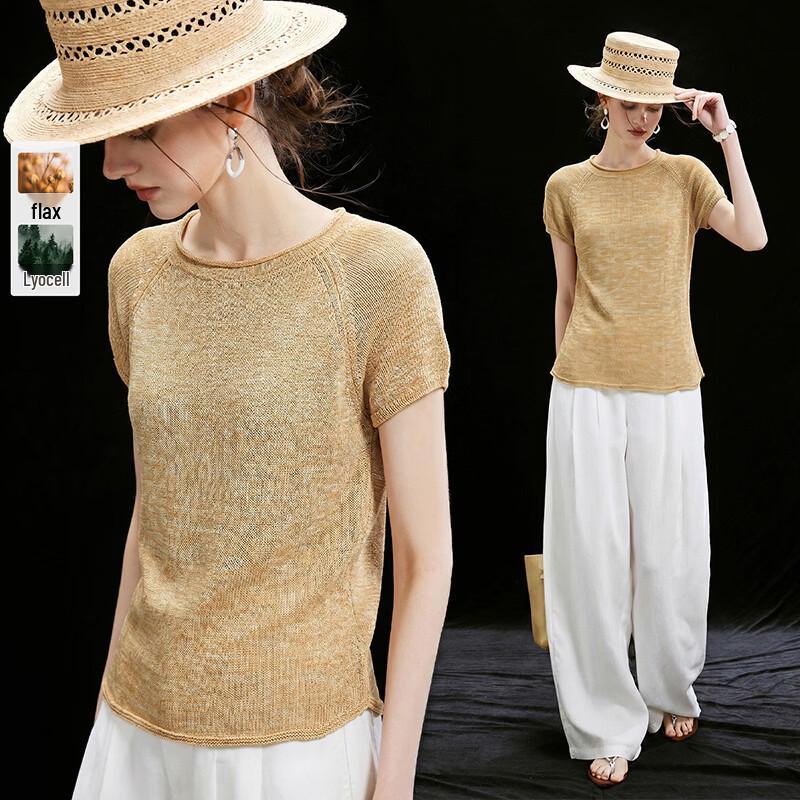Wudao Tencel Linen Blend Old Money Style T-Shirt L