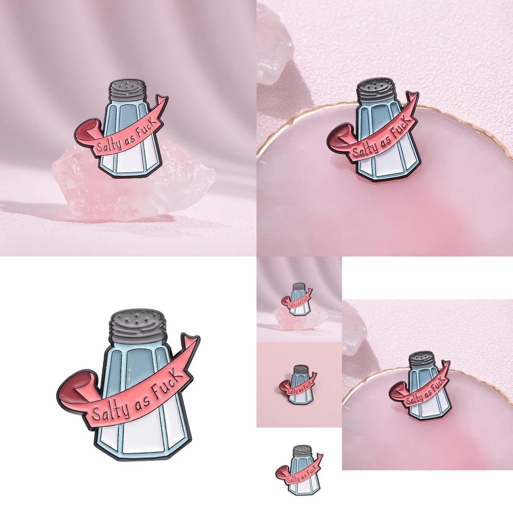 Unique Creative Cartoon Salt Shaker Brooch Fun Badge With Quirky Letter Design
