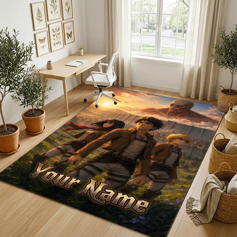 Personalized Crystal Velvet Carpet,Attack on Titan Custom Printed Name, Plush Area Rug For Home Indoor Decor