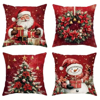 Christmas Pillowcase Santa Snowman Wreath Creative Pattern Soft Polyester Fabric Home Decor