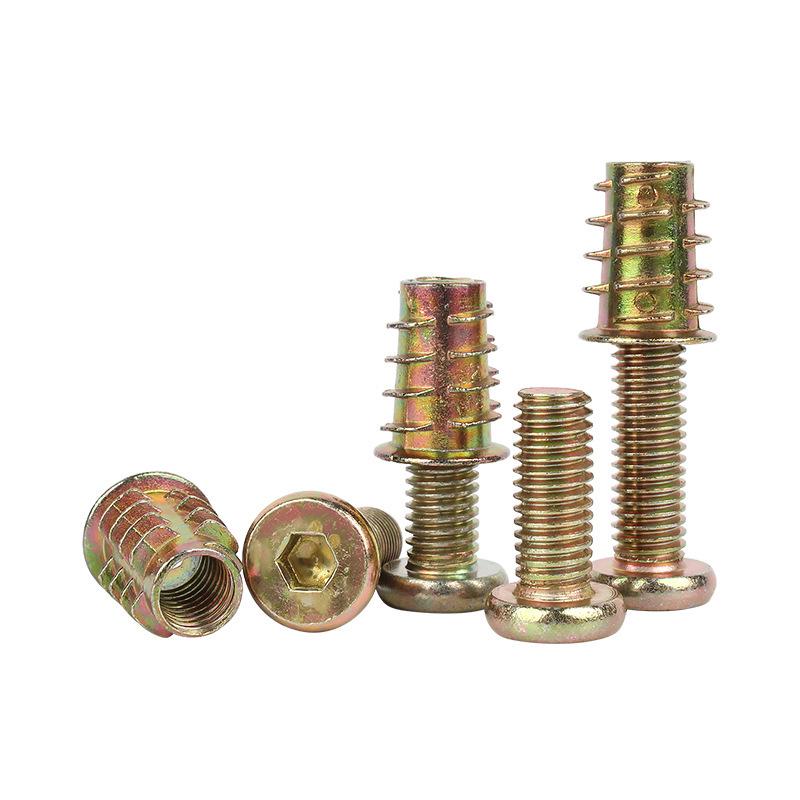 Flat Head Hex Socket Screws & Pre-embedded Nut Set for Wooden Bed Connectors