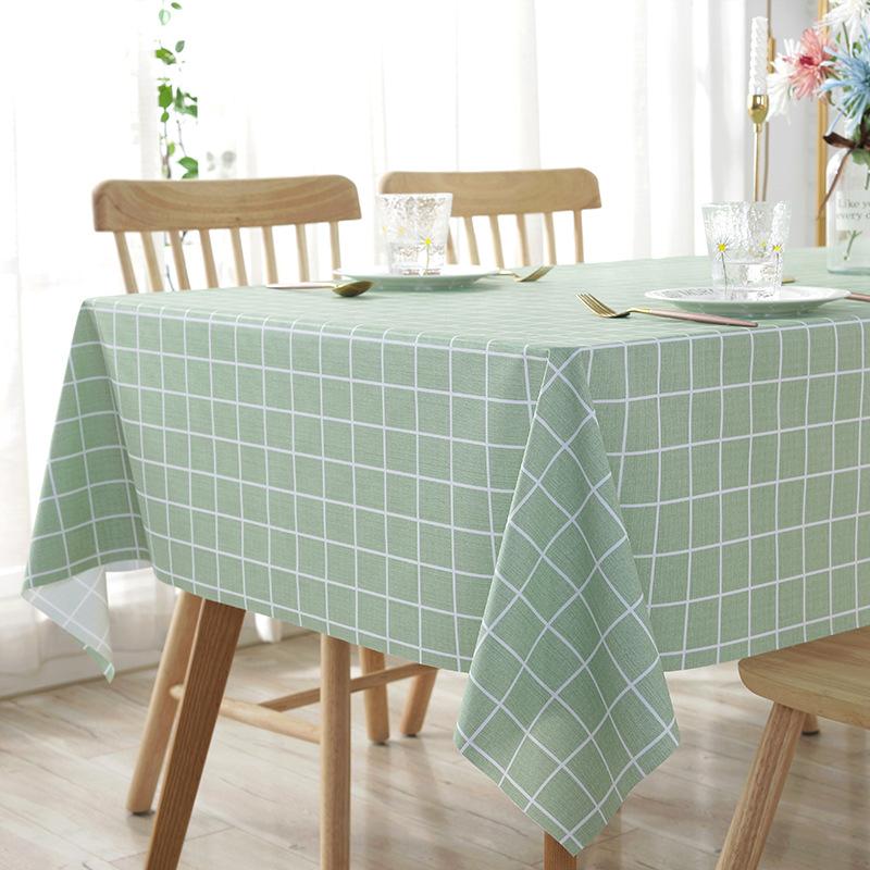 PVC Tablecloth Waterproof and Oil-proof Small Fresh Plaid Wash-free Ins Style Rectangular Tablecloth Coffee Table Table Mat Simple Tablecloth