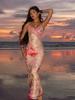 European American Printed Camisole Hip-hugging Dress - Sexy Slimming Long Design for Women