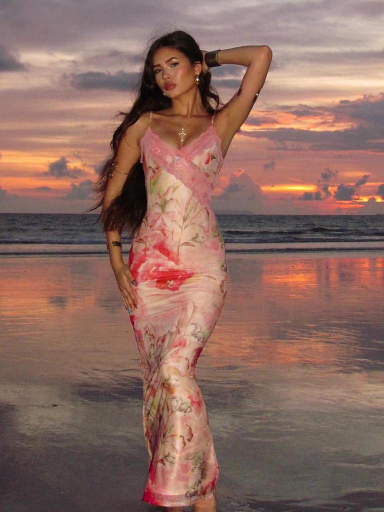 European American Printed Camisole Hip-hugging Dress - Sexy Slimming Long Design for Women