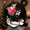 Men's Retro Corduroy Christmas Print Long Sleeve 1/4 Zip Collared Shirt with Pocket Casual Top