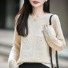 2026 A/W Plaid Wave Pattern Loose Pure Wool Knit Sweater - Women's Round Neck Long Sleeve