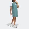 Adidas Originals Color Block Logo Casual Sport Simple Spliced Round Neck Short Sleeve Dress Women dress Dark-Green H49566