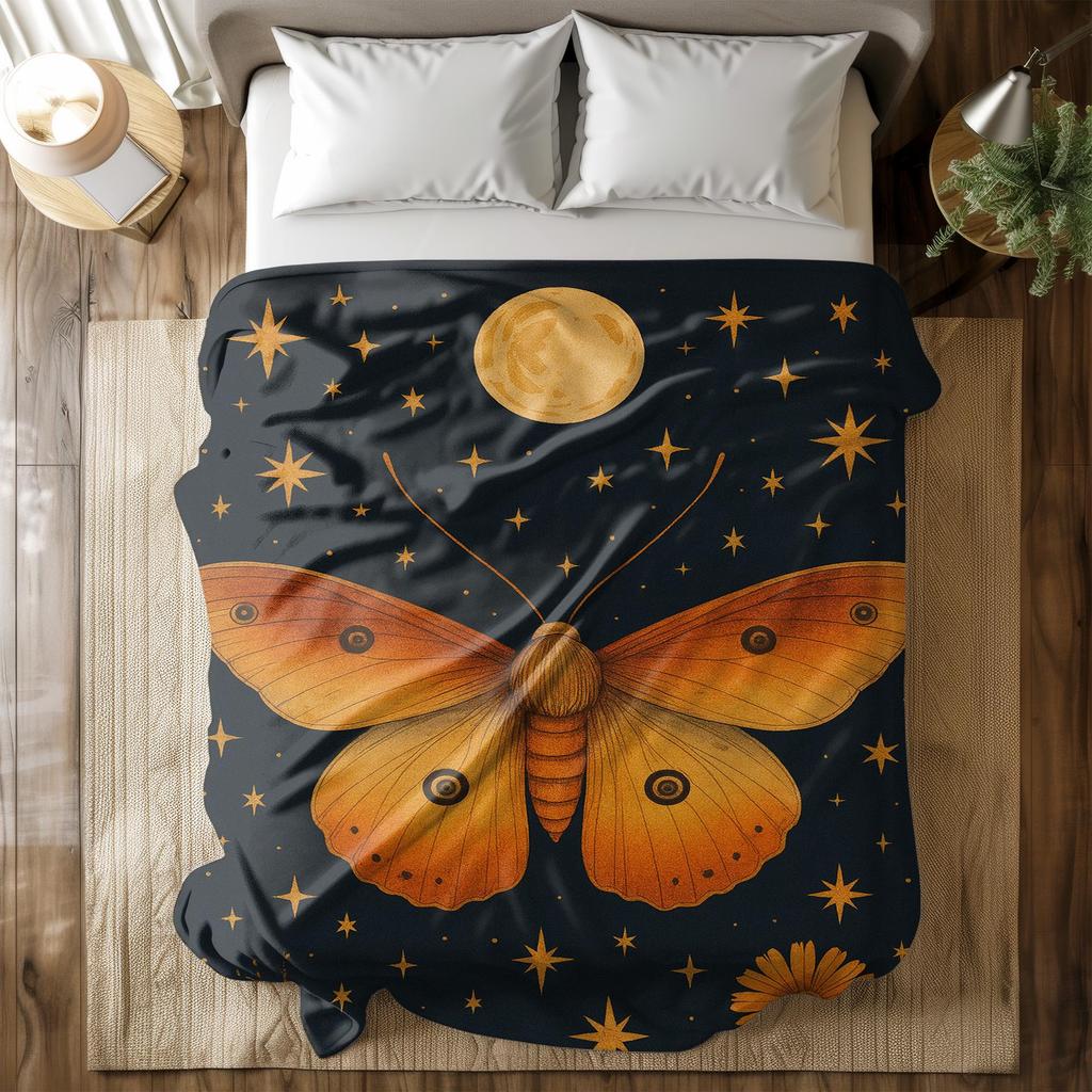 Moth and Moon Fleece Throw Blanket  Celestial Butterfly Witchy Lunar Blanket Soft Cozy Starry Sky Throw for Bedroom  Sofa