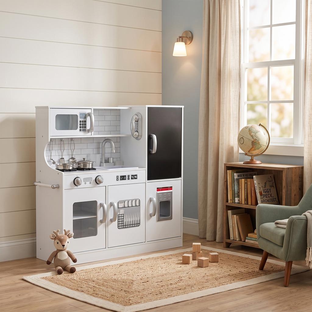 Children's Toy Kitchen, Pretend Play Kitchen, Ages 3-8, White