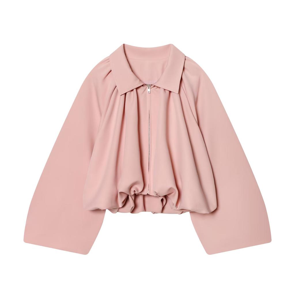 Stile europeo e americano, nuovi abiti da donna, giubbotto bomber a manica lunga con risvolto e maniche a palloncino 4434169