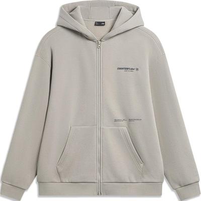 Li Ning CF Letter Hooded Comfortable Breathable Fleece Warm Loose Sweatshirt Unisex Sweatshirt Stone-Grey AWDUG19-2