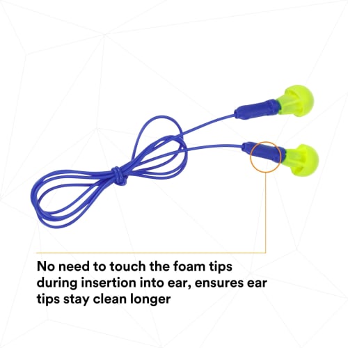 3M E.A.R Push-Ins Earplugs, Corded, 28NRR, Yellow/Blue