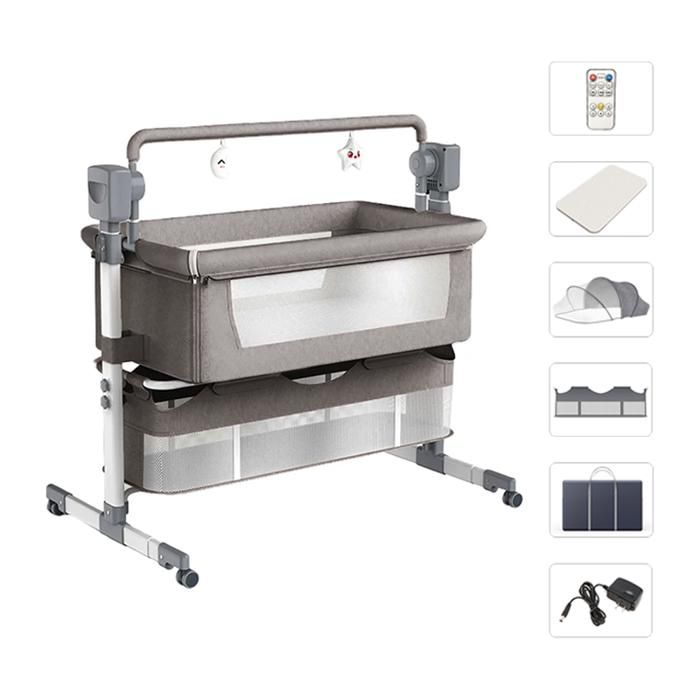 Electric Cradle Baby Bed - Magic ZC - Bluetooth with Music, Multifunctional Co-sleeper Bed, 5-speed Rocker - Light Grey