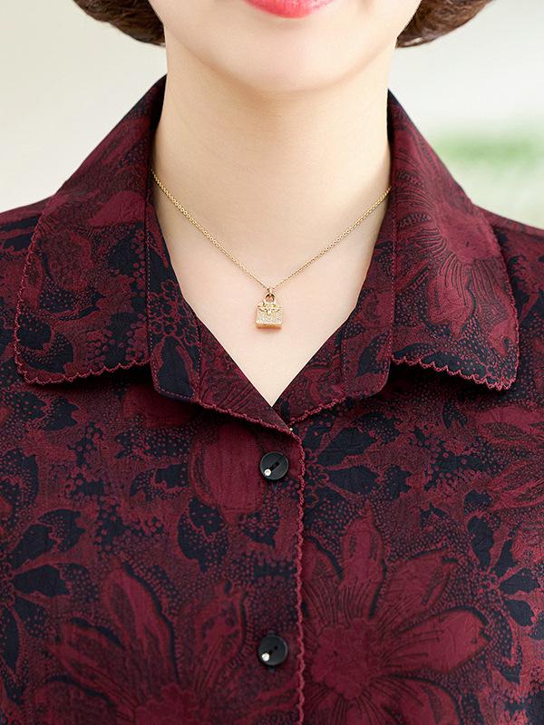 Women's Loose Floral Print Lapel Shirts for Spring and Autumn: Long-Sleeved, Plus Size, Suitable for Middle-Aged and Elderly