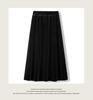 Black A-Line Golden Velvet Elastic Waist Mid-Length Skirt for Women - Plus Size, Spring/Autumn Fashion.