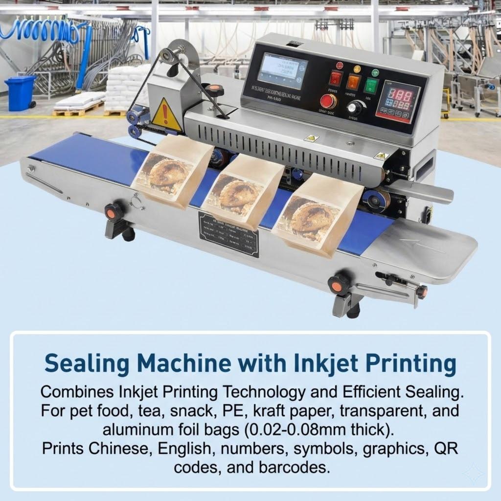 Industrial Inkjet Printing Sealer Machine Continuous Band Snack Food Tea Bags Automatic Packaging Adjustable Speed Temp