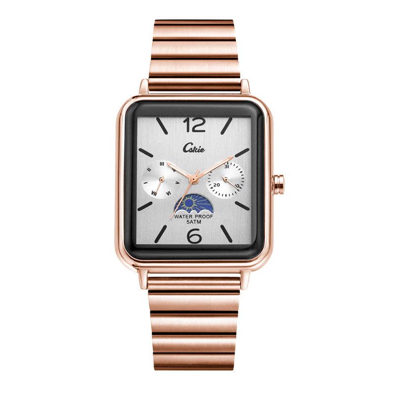 Carsikie Square Moon Phase Display Gift-Giving Leisure Business Quartz Watch Simple Women S Watch Luminous