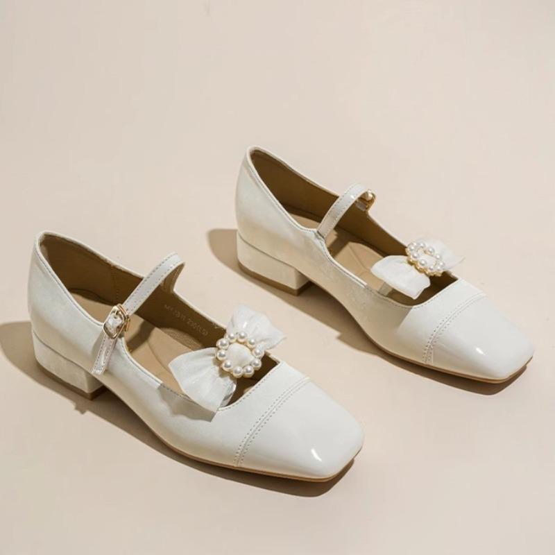 

Fashion Spring New Coarse Heel Single Shoes Women s Fashion Square Head Shallow Mouth Butterfly Knot Non-slip Low Top Shoes 39 бежевый