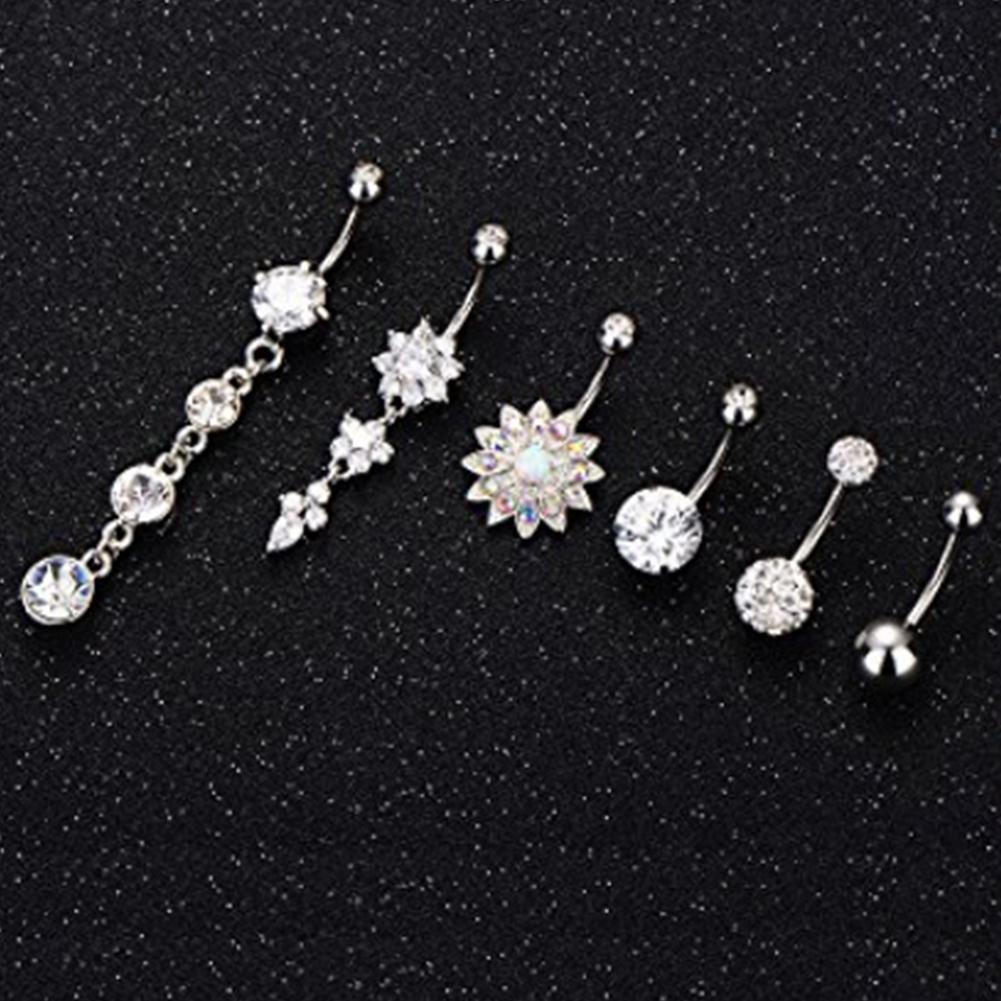 6Pcs/Set Stainless Steel Belly Button Body Jewelry Set Dangle Navel Ring
