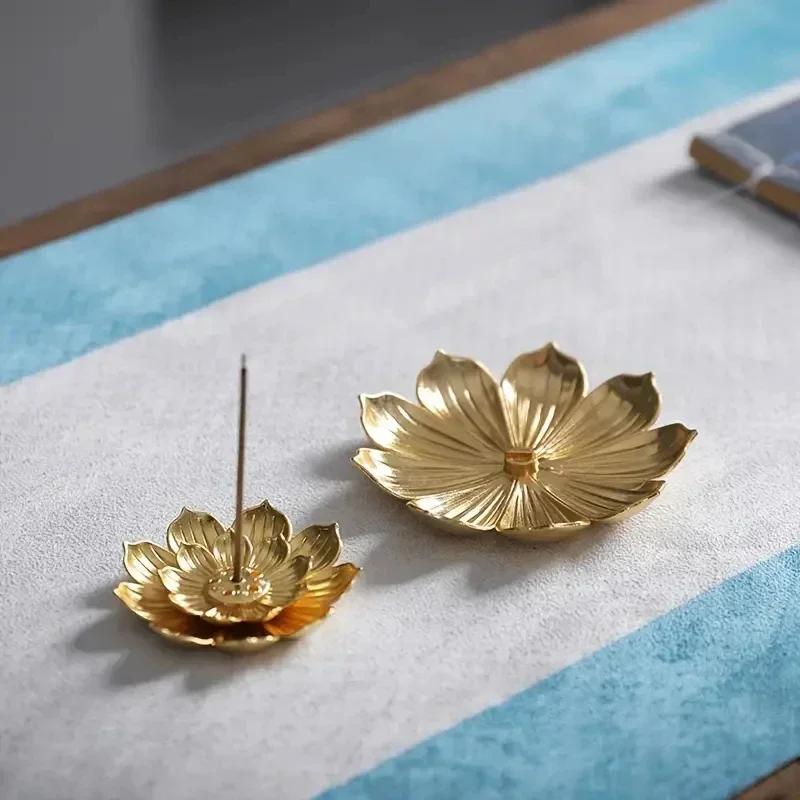 1Pc,Gold Lotus Flower Incense Insert Incense Seat Incense Table Household Line Incense Censer Incense Stove (Without Incense)