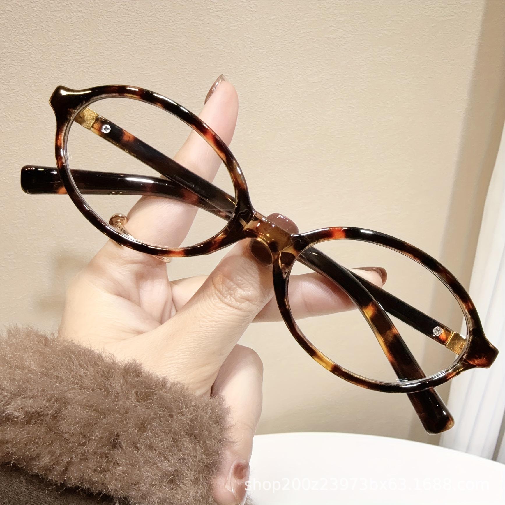 Очки для чтения Zhang Yuanying в ретро-стиле, с овальной оправой, защитой от синего света и модными плоскими линзами Glossy Black Frame (Plastic Teeth)