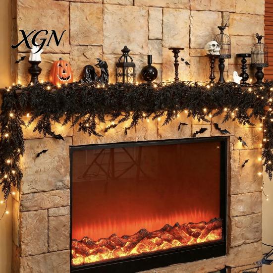 Dark Aesthetic Party Backdrop Props Halloween Lighted Creepy Vine Garland with LED Lights, Black Faux Twig for Mantle Decorative Vines Mantelpiece