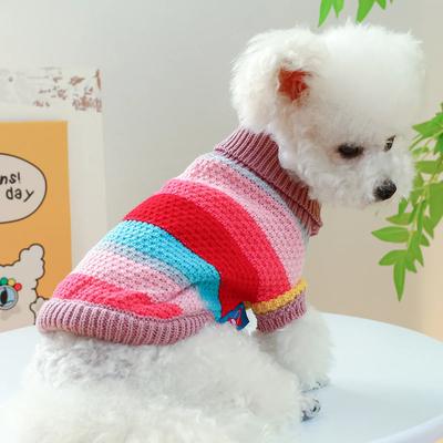 Suéteres Rayados de Color para Perros Mascotas Cuello Alto Cálidos Ropa de Invierno para Cachorros Pequeños Medianos Sudadera Tejida Abrigo de Invierno de Año Nuevo