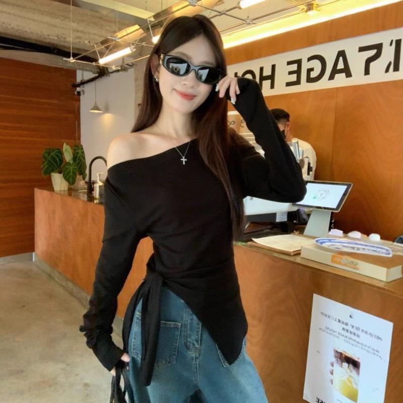 

Chic Black One-Shoulder Women s Top - 2025 Autumn Design, Unique Style, Base Layer, Luxurious Feel XL грязно-белый