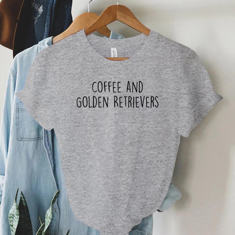Coffee and Golden Retrievers Shirt Dog Lover Gift Tshirt Female Womens Clothing Round Neck Casual Tops Womens Clothing Sales S