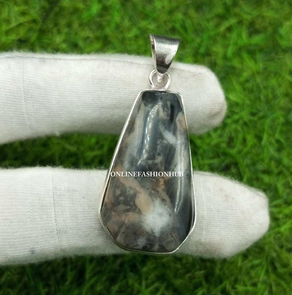 Graphite Jasper Gemstone 925 Sterling Silver Plated Coffin Pendant Jewelry CFF-P128