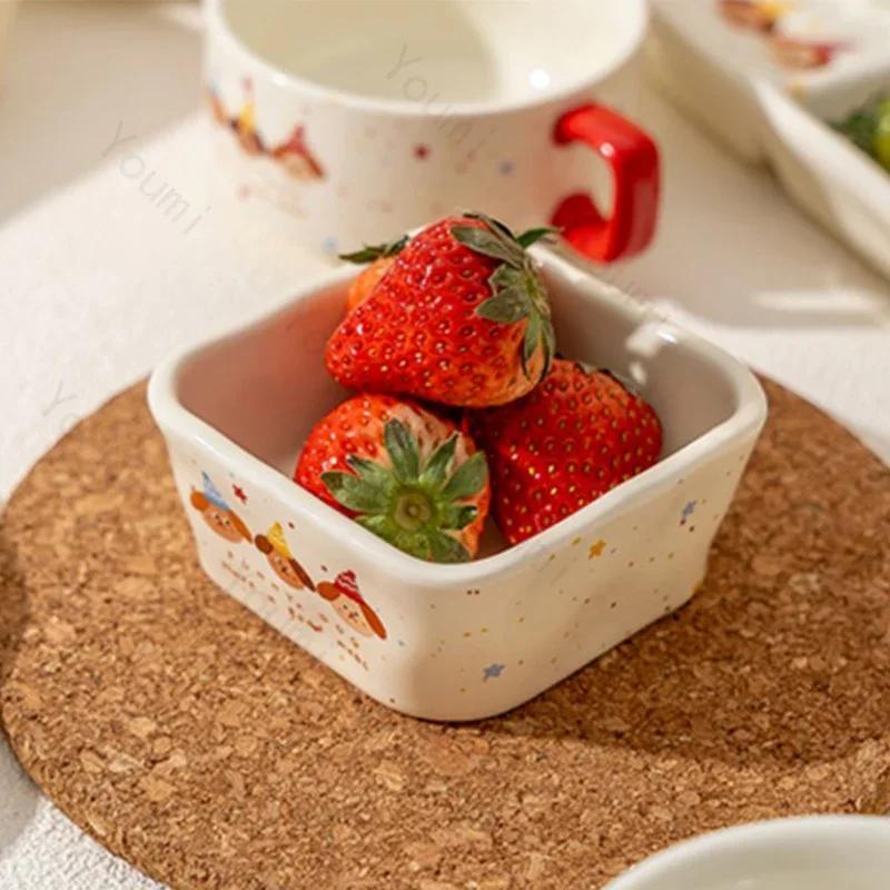 Creative Cute Cartoon Ceramic Plates Household Breakfast Fruits Yogurt Salad Bowls Delicious Dishes Deep Plate Unique Tableware