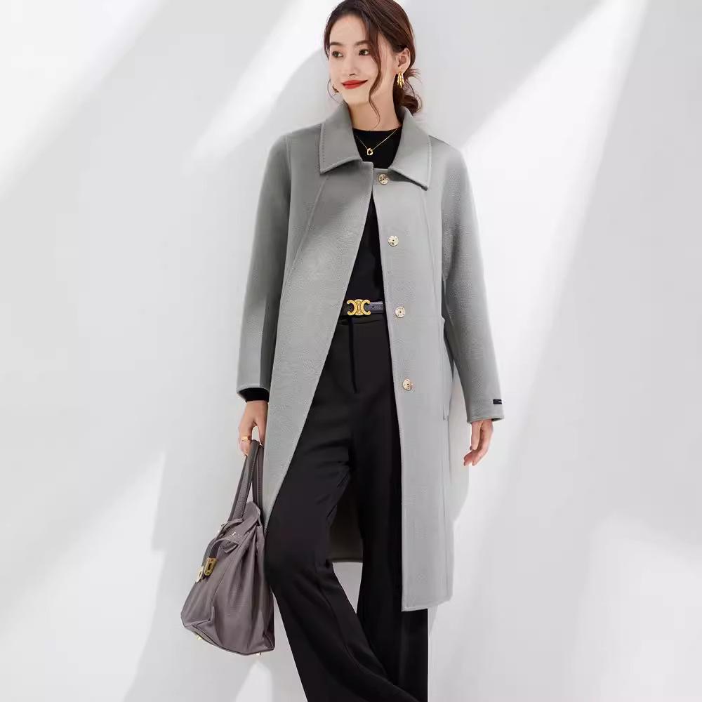 2024 Autumn/Winter Slim Fit Double-Faced Wool Coat, Large Size, Cashmere Blend
