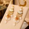 Bohemian Fan Shaped Water Drop Earrings for Women Ethnic Long Temperament Dangle Earring Party Vacation Jewelry