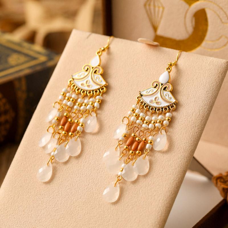 Bohemian Fan Shaped Water Drop Earrings for Women Ethnic Long Temperament Dangle Earring Party Vacation Jewelry