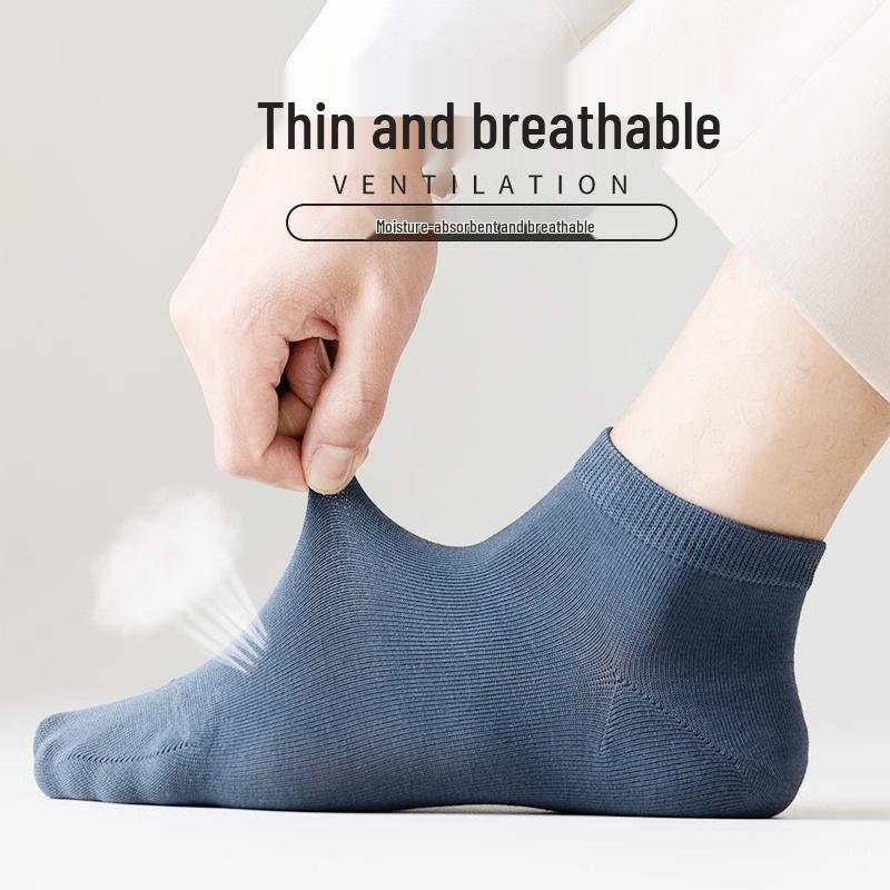 Men's Antibacterial Cotton Low-Cut Breathable Summer Socks - Sweat-Absorbent, Non-Slip, Solid Color Boat Socks