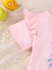 Koreanischer Stil Baby Mädchen Oster Buchstaben Oberteil & Gepunkteter Netzrock Set
