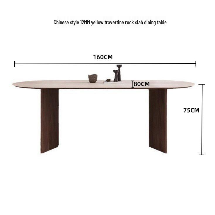 Mid-Century Style Oval Travertine Dining Table & Chair Set with French Solid Wood